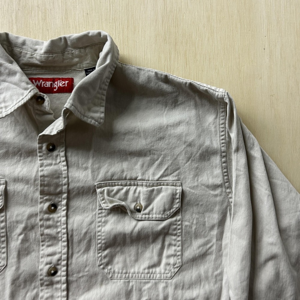 Wrangler Shirt Mens XL Beige Twill Long Sleeve Snap Button Up Casual Workwear